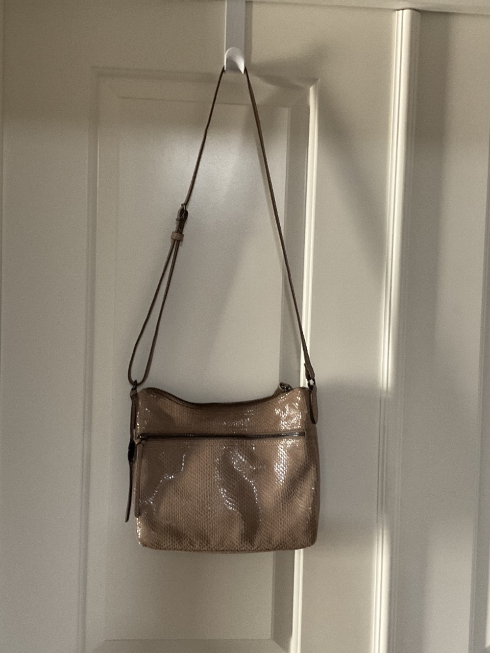 Margot Leather embossed crossbody. Taupe